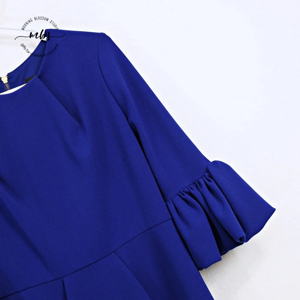 Betsy & Adam Bell Sleeve Sheath Elegant Lined Cocktail Sheath Dress Blue Women 8